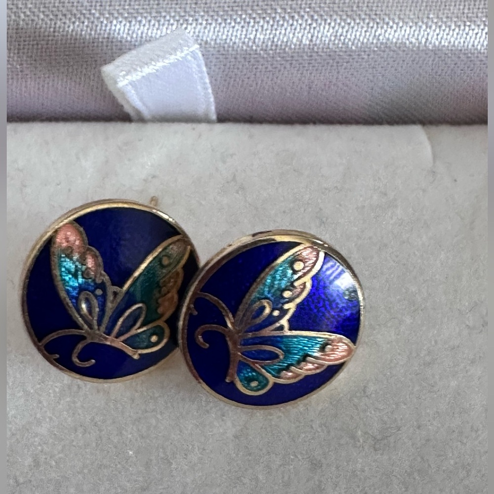 VINTAGE Butterfly 🦋 earrings •handcrafted • gold plated •Spain